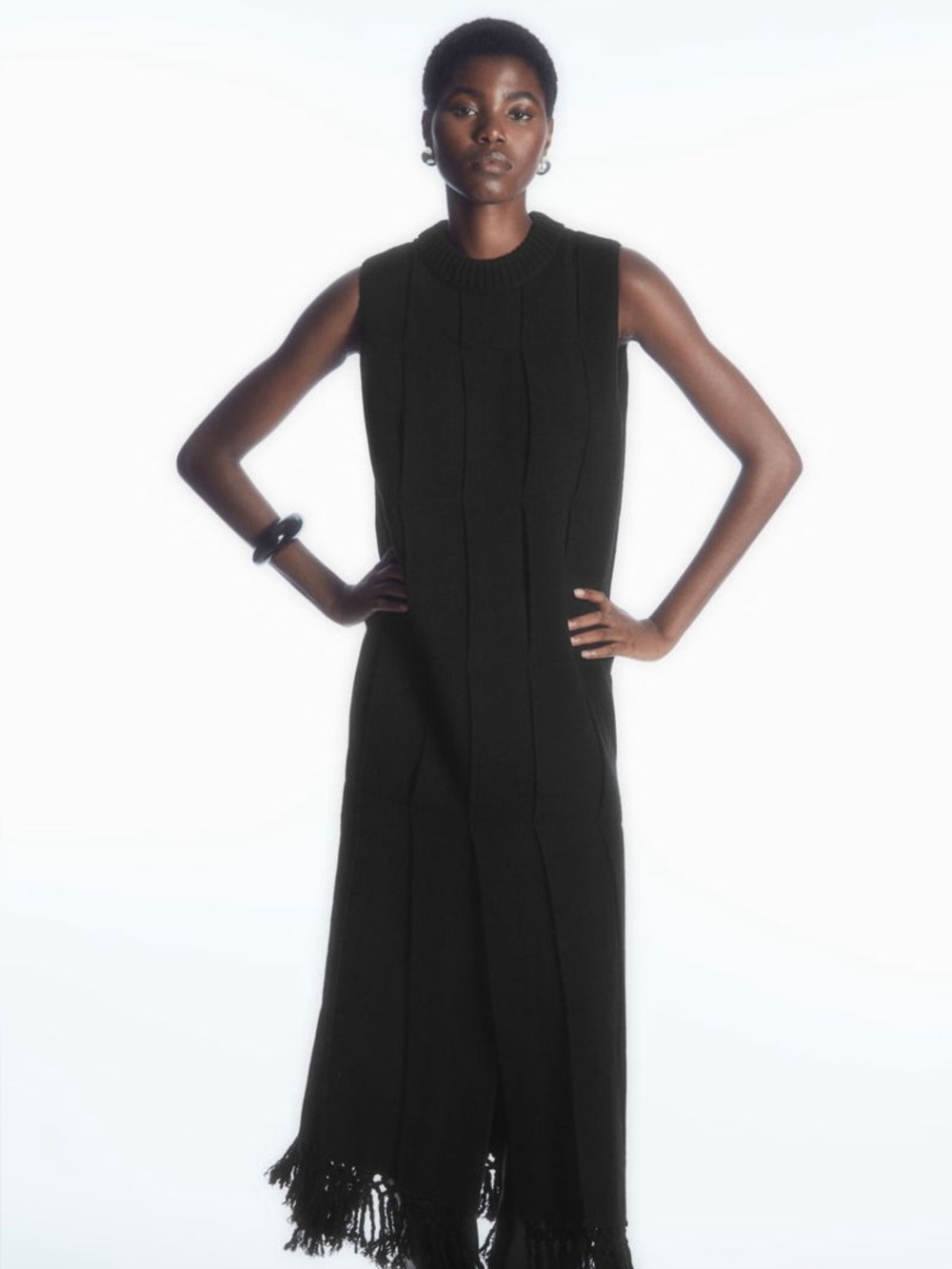 NEW COS 100% Wool Fringe Knit Midi Dress | Quiet Luxury Statement